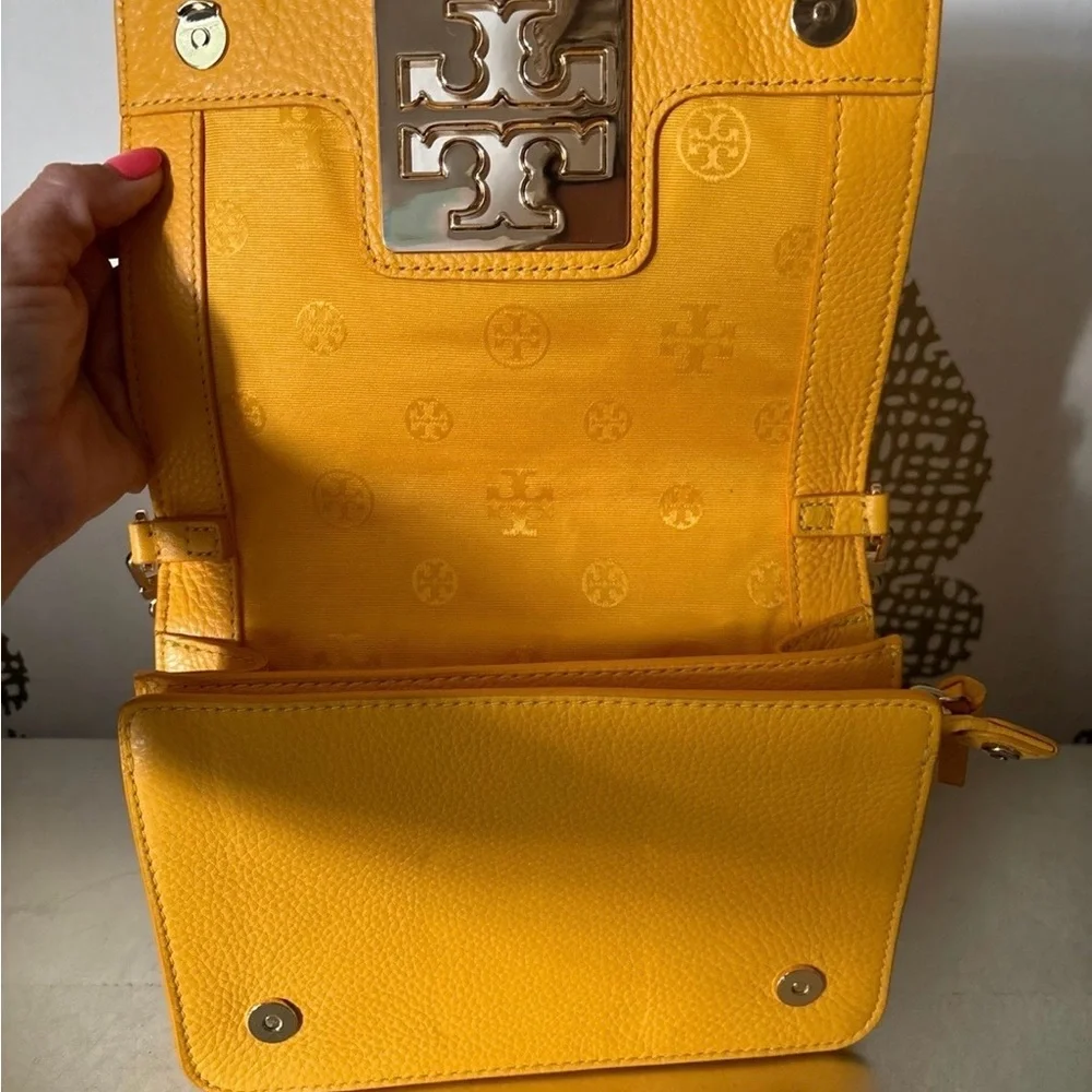 Tory Burch Bright Yellow Leather Crossbody with Gold Logo